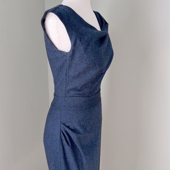 EUC - AXARA Paris sleeveless dark blue fine tweed midi dress. - Picture 3 of 14